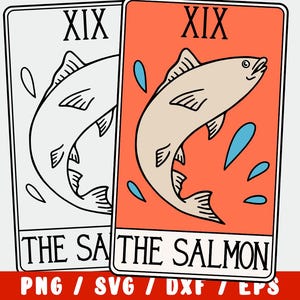 Carta dei Tarocchi SVG Salmone - Clipart di Pesce per Silhouette Cricut / PNG di Animali dell'Oceano / Decalcomania per Maglietta da Pesca