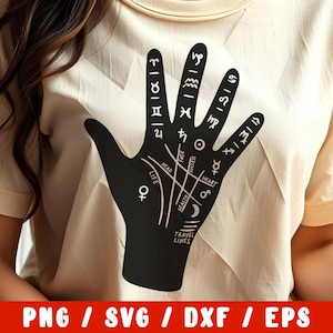 Handgemacht Wahrsagen Hand schwarz Sternzeichen-Svg Dxf Eps Png für Shirts Wand Kunst Cameo Silhouette Cricut Dateien / Instant Download Print