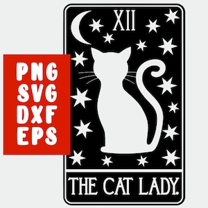 Katzen Dame SVG Schnitt Datei - Süße schwarze Witchy Katze Tier Tarot Karte (Aufkleber für Silhouette Cricut Eisen auf Becher Shirt Stoff Design)