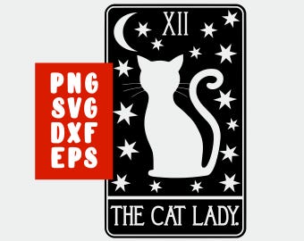 Cat Lady SVG Cut File - Cute Black Witchy Cat Animal Tarot Card (decal for silhouette cricut iron on transfer on mug shirt fabric design)