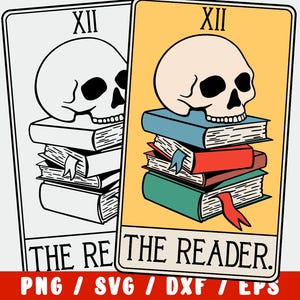 Boek SVG – lezing schedel tarotkaart – skelet boekenwurm clipart – gotische bibliotheek gesneden bestand – Cricut silhouet png