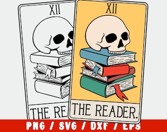 Book SVG – Reading Skull Tarot Card – Skeleton Bookworm Clipart – Gothic Library Cut File – Cricut Silhouette PNG