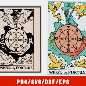 Tarocchi SVG PNG - Carta ruota della fortuna - Divinazione mistica stampabile New Age per camicie Arte murale - Cricut Files / Instant Download Print