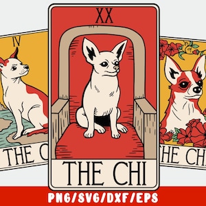 Chihuahua SVG/PNG (+ dxf/eps) - "The Chi" tarotkaart minibundel - schattige hond gesneden bestand voor Cricut & Silhouette