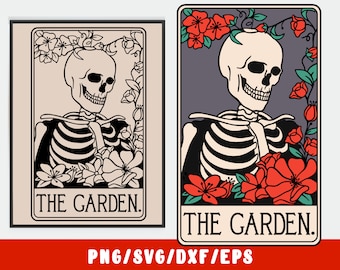 Gardening SVG - Garden Tarot - Skeleton Skull - Nature Flower - Floral Cactus - Botanical Flowers (vinyl decal cricut png dxf design)