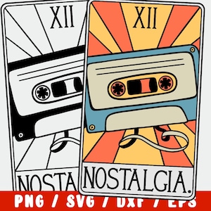 Carta de tarô vintage dos anos 80 SVG - anos 90 - Design musical de músico em cassete - Adesivo de vinil Cricut Silhouette Cameo
