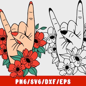 Mão de Heavy Metal SVG - Rock and Roll Floral
