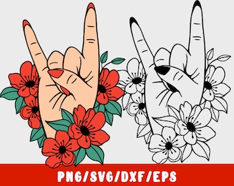 Heavy Metal Hand SVG - Floral Rock and Roll