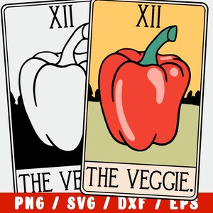 Paprika végétalien SVG - carte de tarot végétarienne pour décoration de cuisine et nourriture - design épicé à base de plantes pour Cricut, Glowforge ou Silhouette