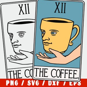 Café SVG – Carta de Tarô de Café Gelado Psicodélico – Barista SVG – Arquivo de Corte de Citação Engraçada de Café – Silhueta Cricut PNG