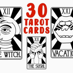 Paquete de 30 cartas de tarot SVG - Cartas de tarot SVG - Adivinación imprimible - Arte de pared para camisetas de la nueva era - Archivos Cricut / Descarga instantánea