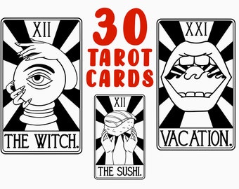 Tarot SVG - 30 Card Vector Bundle - Tarot Cards Svgs - Printable Divination - New Age For Shirts Wall Art - Cricut Files / Instant Download