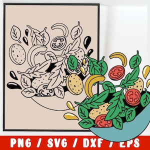Salade SVG - conception de cartes de tarot végétalien - cuisine végétarienne saine fichier de coupe pour Cricut & Silhouette - décoration de cuisine SVG
