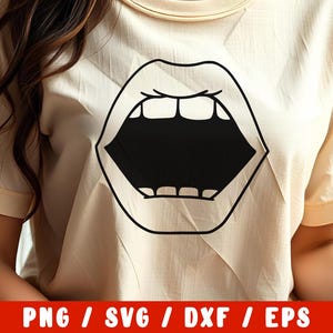 Fichier de coupe SVG bouche, lèvres ouvertes png dents dentiste langue (décalcomanie vinyle silhouette camée fer à repasser sur la conception de tissu chemise transfert tasse)