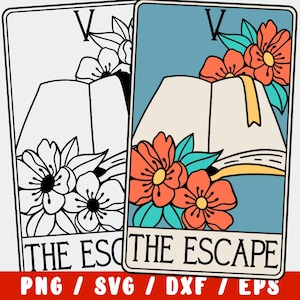 Die Flucht SVG - Buch-Tarot-Karte für Leser - Literatur-Schnittdatei mit Blumen für Cricut & Silhouette