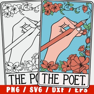 Dichter SVG – literaire tarotkaart met potlood – auteur, docent Engels, schrijver Ontwerp voor Cricut & Silhouette