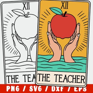 Tarot del profesor SVG: calcomanía para aula de matemáticas, biología e inglés. Archivo de corte educativo para Cricut o Silhouette.