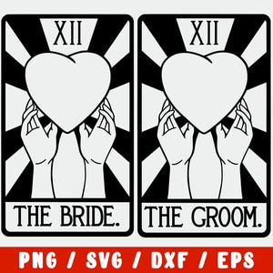 SVG de boda: Carta del Tarot de los novios, Dama de honor, Signo, Anillo e Invitación de boda - Archivo de corte - Cricut Silhouette Clipart