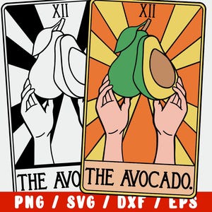 Carte de tarot SVG avocat - Clipart guacamole drôle pour Cricut Silhouette | Fichier découpé pour gourmets | Sticker PNG avocat |