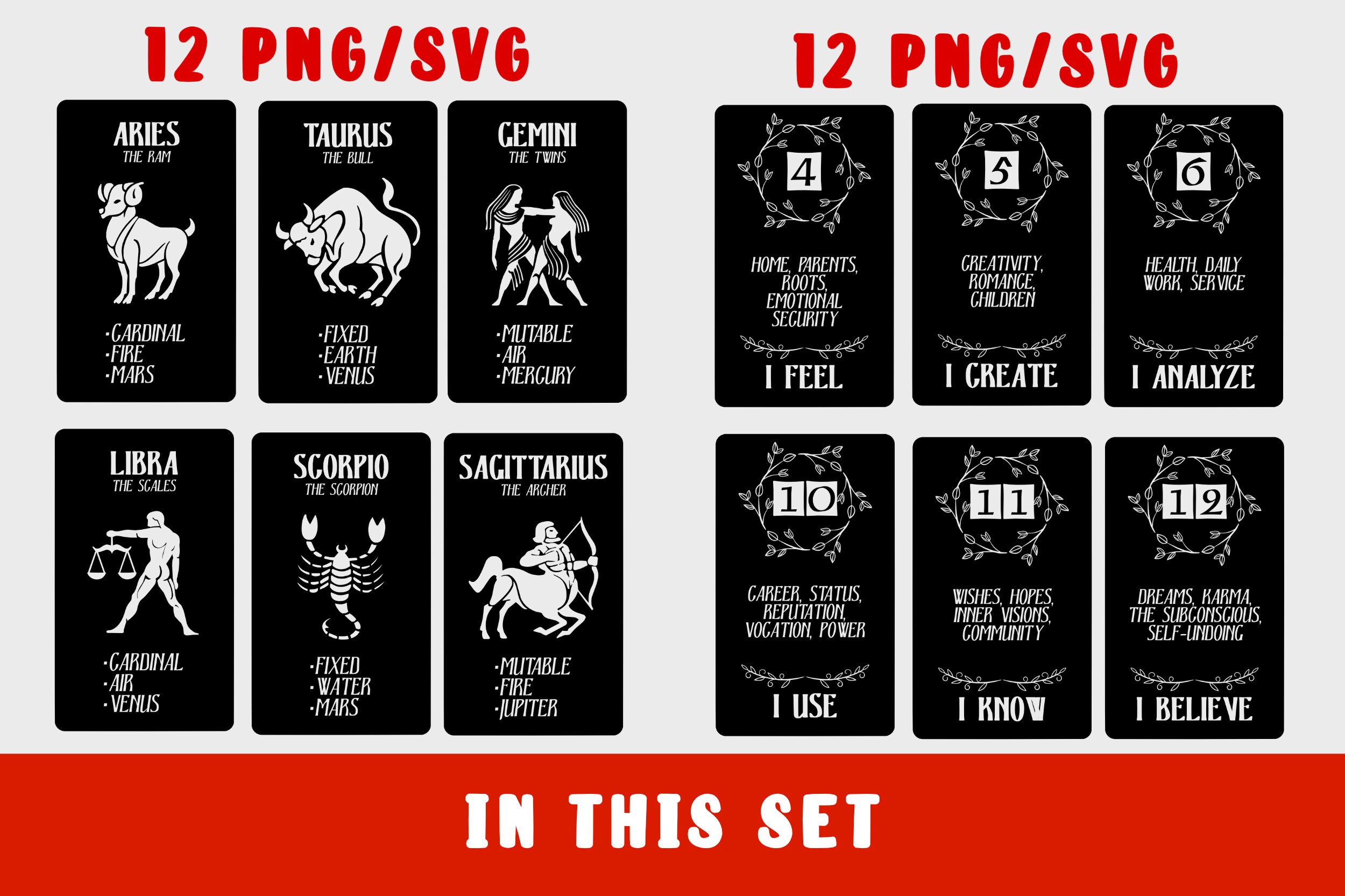 Oracle Tarot SVG PNG COMBO Printable Zodiac Deck Astrology Houses ...