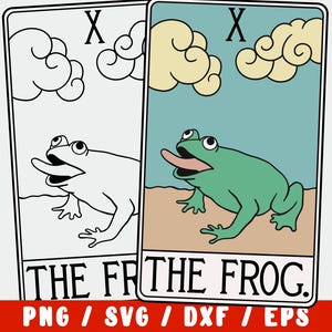Grenouille SVG - carte de tarot crapaud drôle coupe fichier - Prince grenouille lunatique, Clipart Animal Nature pour Cricut & Silhouette