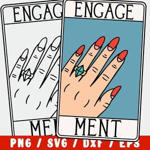 Tarot de fiançailles drôle SVG - conception de couples fiancés - bague de mariage imprimable - shower de mariage, EVJF, fichier de coupe Cricut