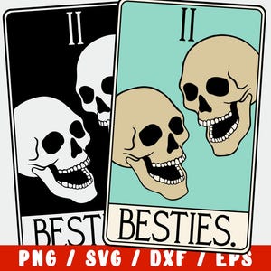 Tarot de la Amistad SVG – Diseño divertido de esqueleto de mejores amigas – Archivo de corte para Cricut y Silhouette – Amistad gótica adorable