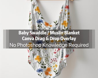 Baby Swaddle Blanket Mockup | Baby Blanket Mockup | Newborn Blanket Mockup | Nursery Blanket Mockup | Hanged swaddle blanket | Canva mockups