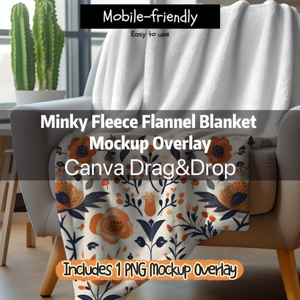 Minky Fleece Flannel Couch Blanket Mockup | Velveteen Plush Throw Blanket 50x60 Blanket Mockup Overlay | Canva Mockups | Mobile friendly