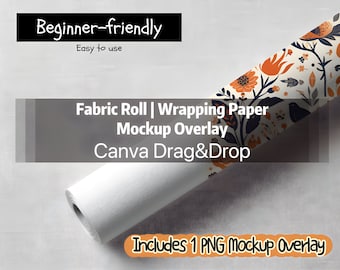 Stoffrolle Mockup | Geschenkpapier Rolle Mockup | Benutzerdefinierte Papierrolle Mockup | Geschenkverpackung Vorlage | Mockup Overlays | Canva Mockups