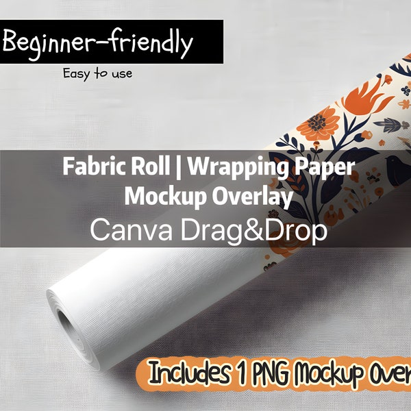 Fabric Roll Mockup | Gift Wrapping Paper Roll Mockup | Custom Paper Roll Mockup | Gift Wrap Template | Mockup Overlays | Canva Mockups