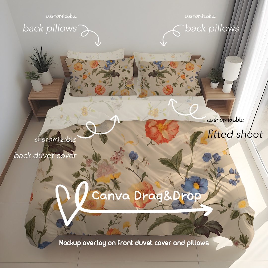 Full Bedding Mockup Set Duvet Cover Mockup Fitted Sheet Mockup Double