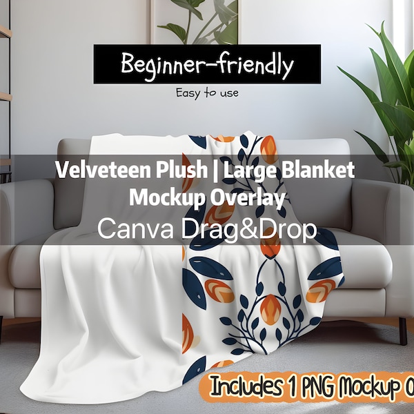 Velveteen Plush Large Blanket | 80x60 inches Blanket | Short Microfiber Minky Blanket | Mockup Overlays | Canva Mockups | Printify Mockups