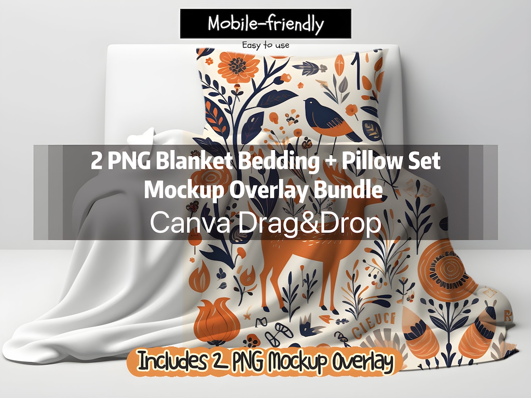Blanket Bedding With Pillow Mockups | Blanket Pillowcase Set Mockups ...