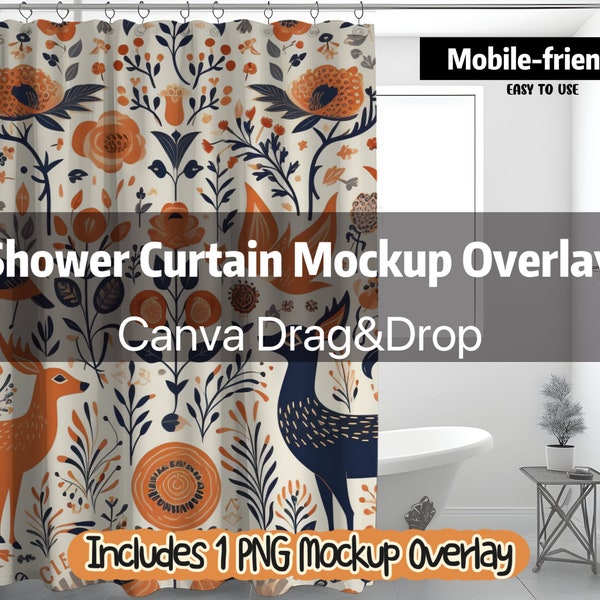 Shower Curtain Mockup | Bath Curtain Mockup | Bathroom Curtain Mockup | Shower Drape Mockup | Shower Screen Mockup | Canva Mockups