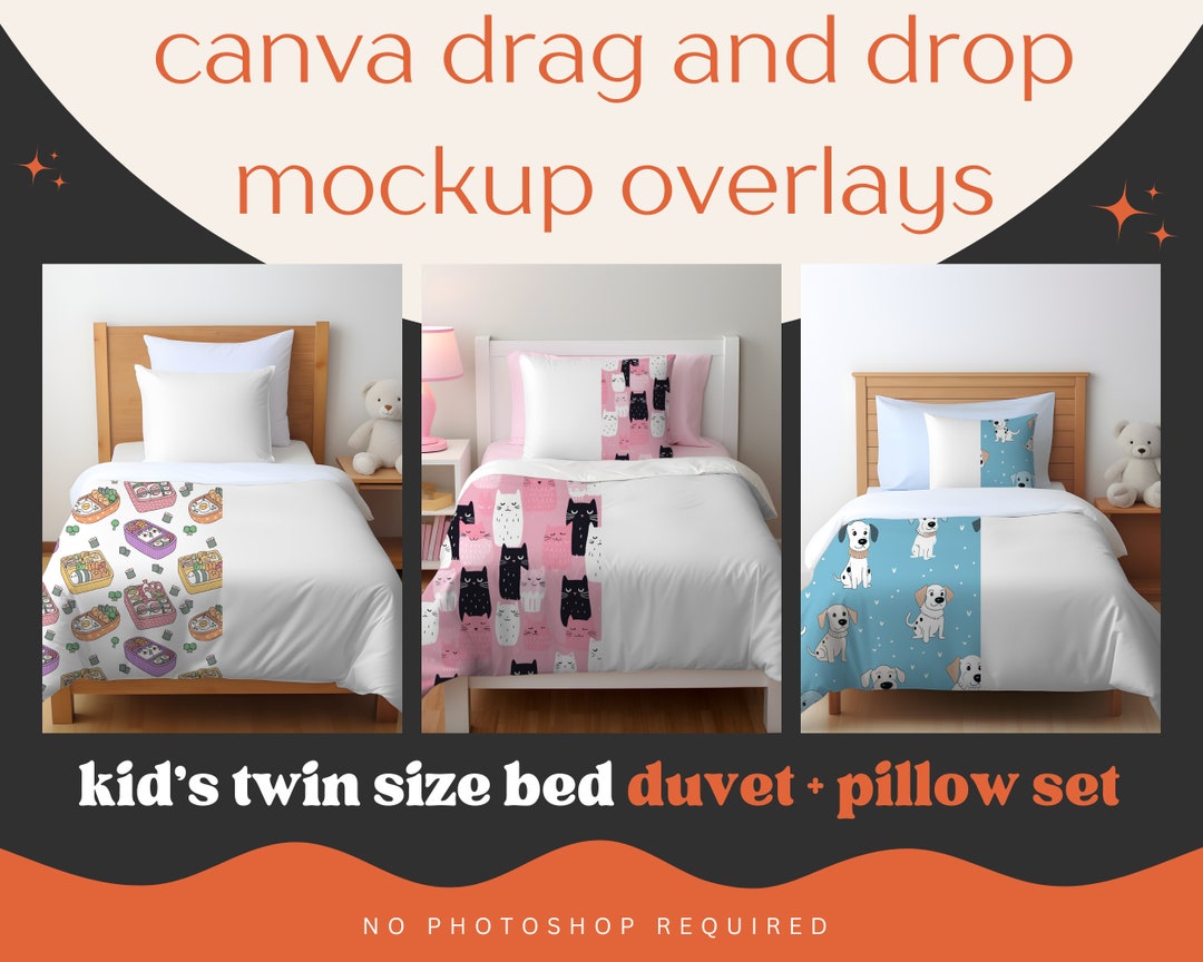 Kid's Twin Size Bed Duvet Set Mockup Bedding Set Mockup Pillow Mockup