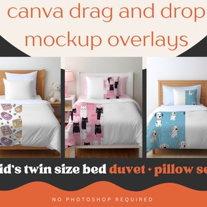 Kid&#39;s Twin Size Bed Duvet Set Mockup |  Bedding Set Mockup | Pillow Mockup | Bedding Mockup | Blanket Mockup | Canva Mockups