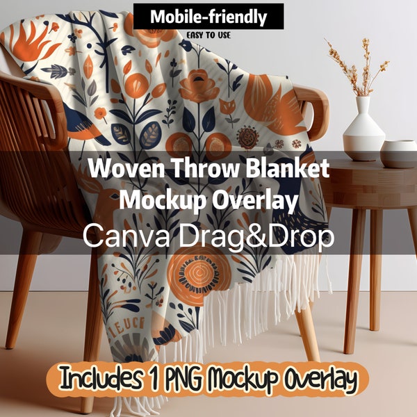 Woven blanket mockup | Throw blanket mockup | Fringe throw blanket mockup | Boho throw blanket mockup | Canva blanket mockup | Canva overlay