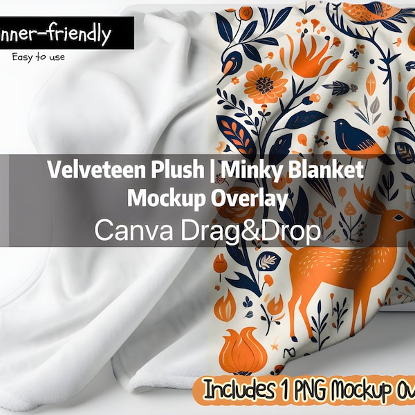 Velveteen Plush Blanket | Minky Blanket | Short Polyester Microfiber Blanket | Mockup Overlays | Canva Mockups | Printify Mockups