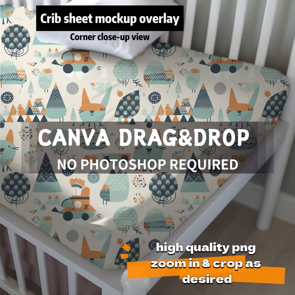 Crib sheet mockup | Crib sheet close-up view mockup | Crib sheet corner mockup | Nursery bedding mockup | Crib bedding mockup | Canva mockup