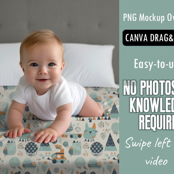 Nursery bedding mockup | Crib sheet mockup | Changing pad mockup | Crib bedding mattress mockup | Baby cot mattress mockup | Canva mockup