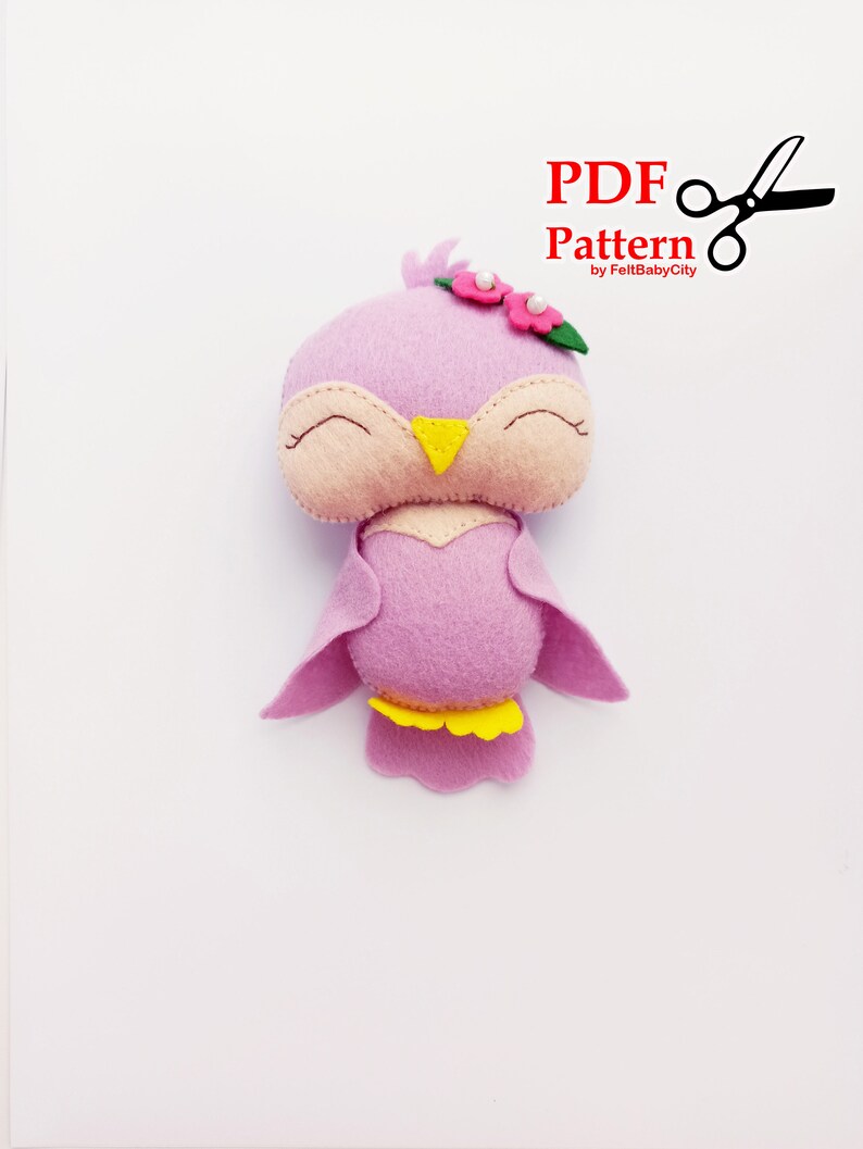 DIY felt pattern Plush sewing pattern PDF Felt pattern Pink bird sewing pattern Woodland pattern Soft toy pattern Stuffed animal pdf