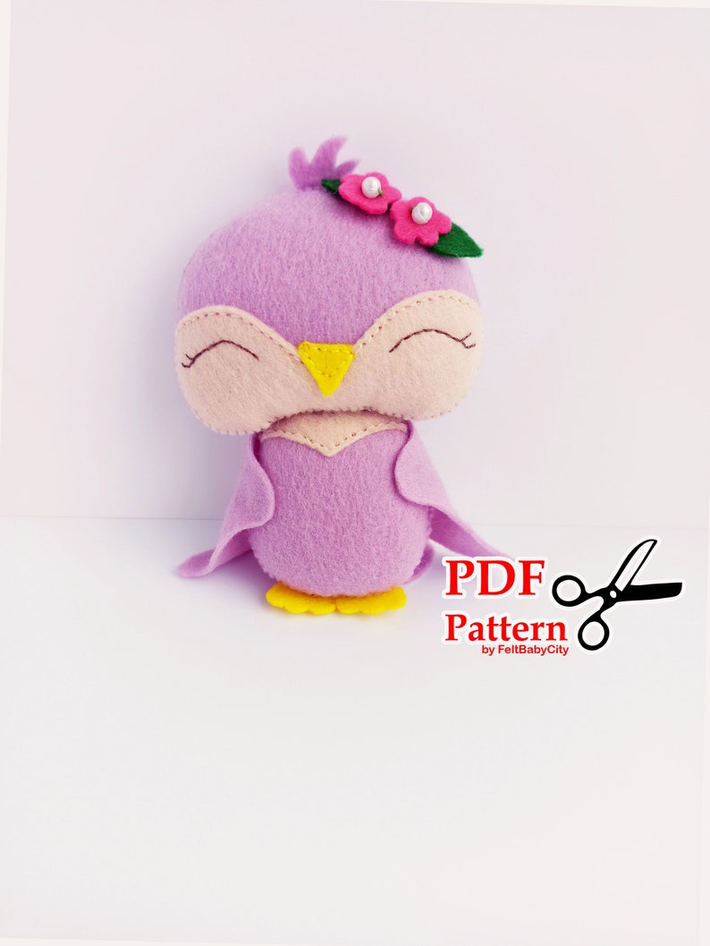 DIY felt pattern Plush sewing pattern PDF Felt pattern Pink bird sewing pattern Woodland pattern Soft toy pattern Stuffed animal pdf