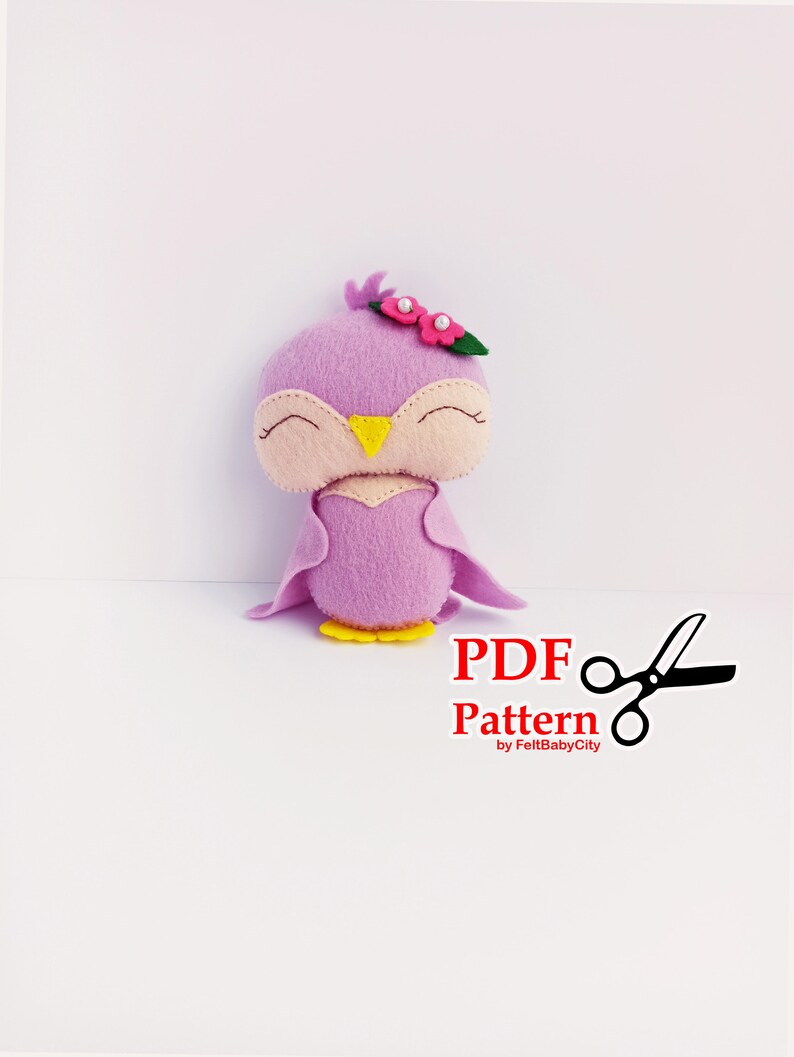 DIY felt pattern Plush sewing pattern PDF Felt pattern Pink bird sewing pattern Woodland pattern Soft toy pattern Stuffed animal pdf