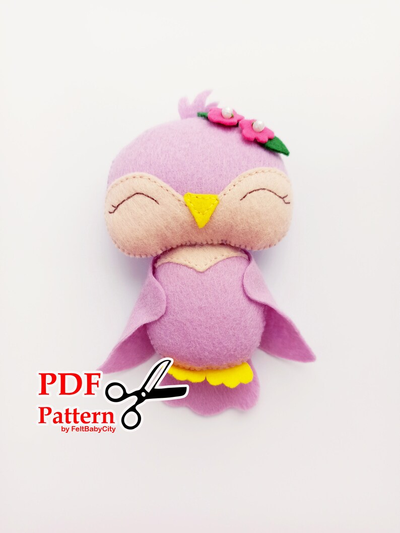 DIY felt pattern Plush sewing pattern PDF Felt pattern Pink bird sewing pattern Woodland pattern Soft toy pattern Stuffed animal pdf