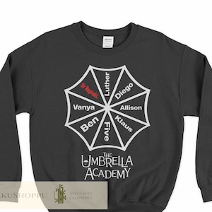 Der Regenschirm Academy Sweatshirt der Regenschirm Academy Shirt Academy Cast Name Luther Diego Allison Klaus fünf Ben Vanya Hargreeves Poster 002