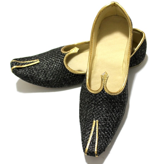 Traditional Black Leather Mojari Khussa Handmade Jutti Indian Mojari Size ~10-11 Handmade Leather Mojari Shoes: Traditional Indian Men main image 4