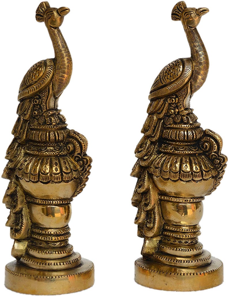 Pair of Handmade Small Sitting Brass Peacock Figurine Showpiece Table