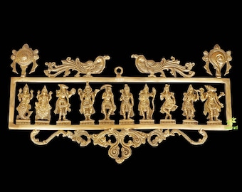 Brass Wall decor Vishnu ten avatar frame in brass for home and hotel decor