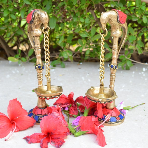 Parrot Design Oil Lamp Diya Bird Oil Lamp Stand Holder Puja Art